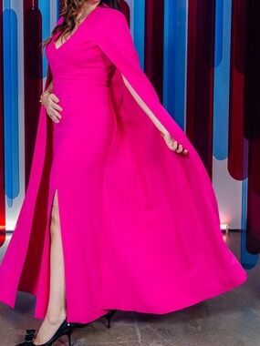 Karen Millen Hot Pink Long Sleeve Maxi Dress